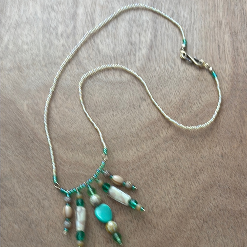 Artisan Green and Yellow Necklace with Dynamic Pendant Design - Picture 1 of 6